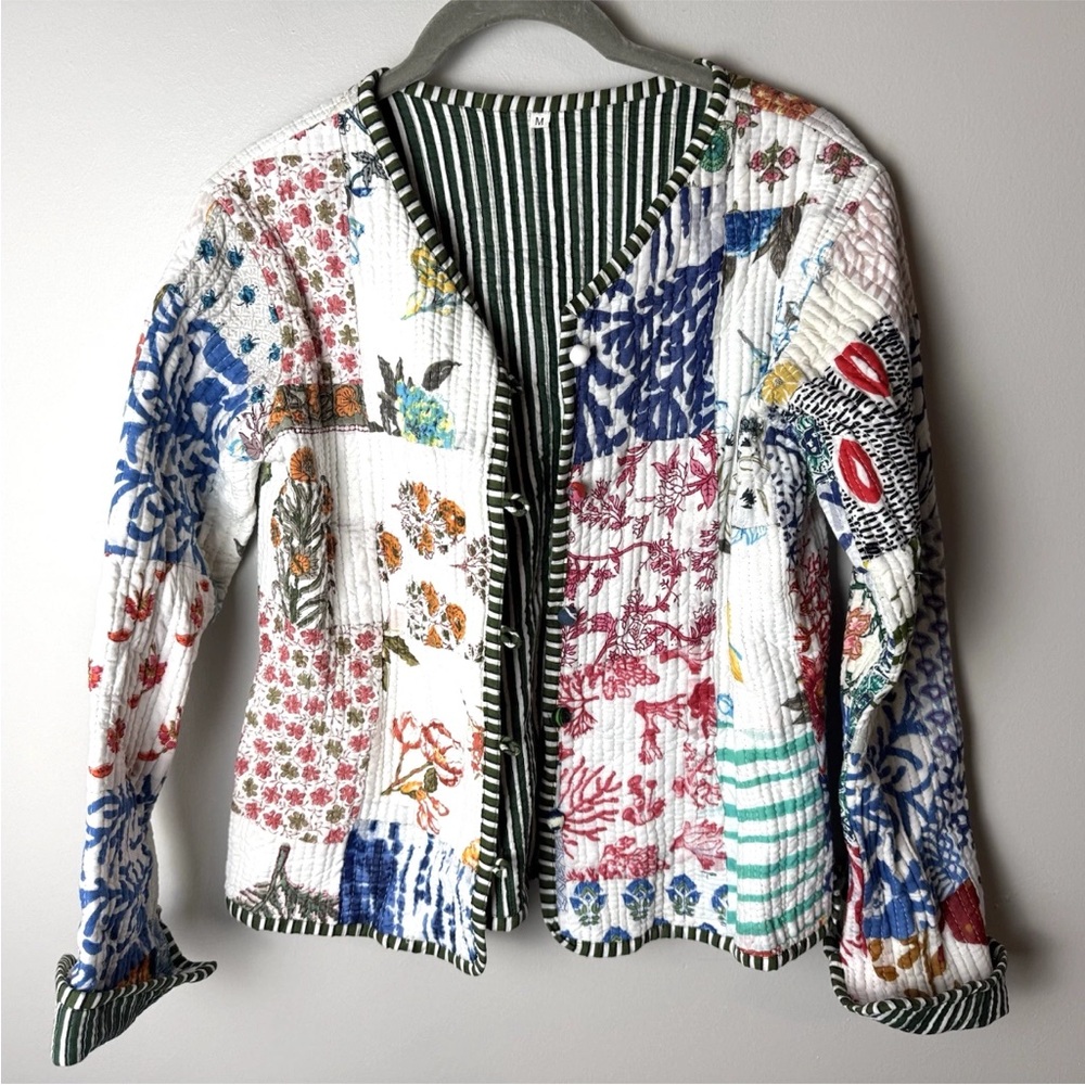 Patchwork Quilted Jacket Size Medium Button Front… - image 1